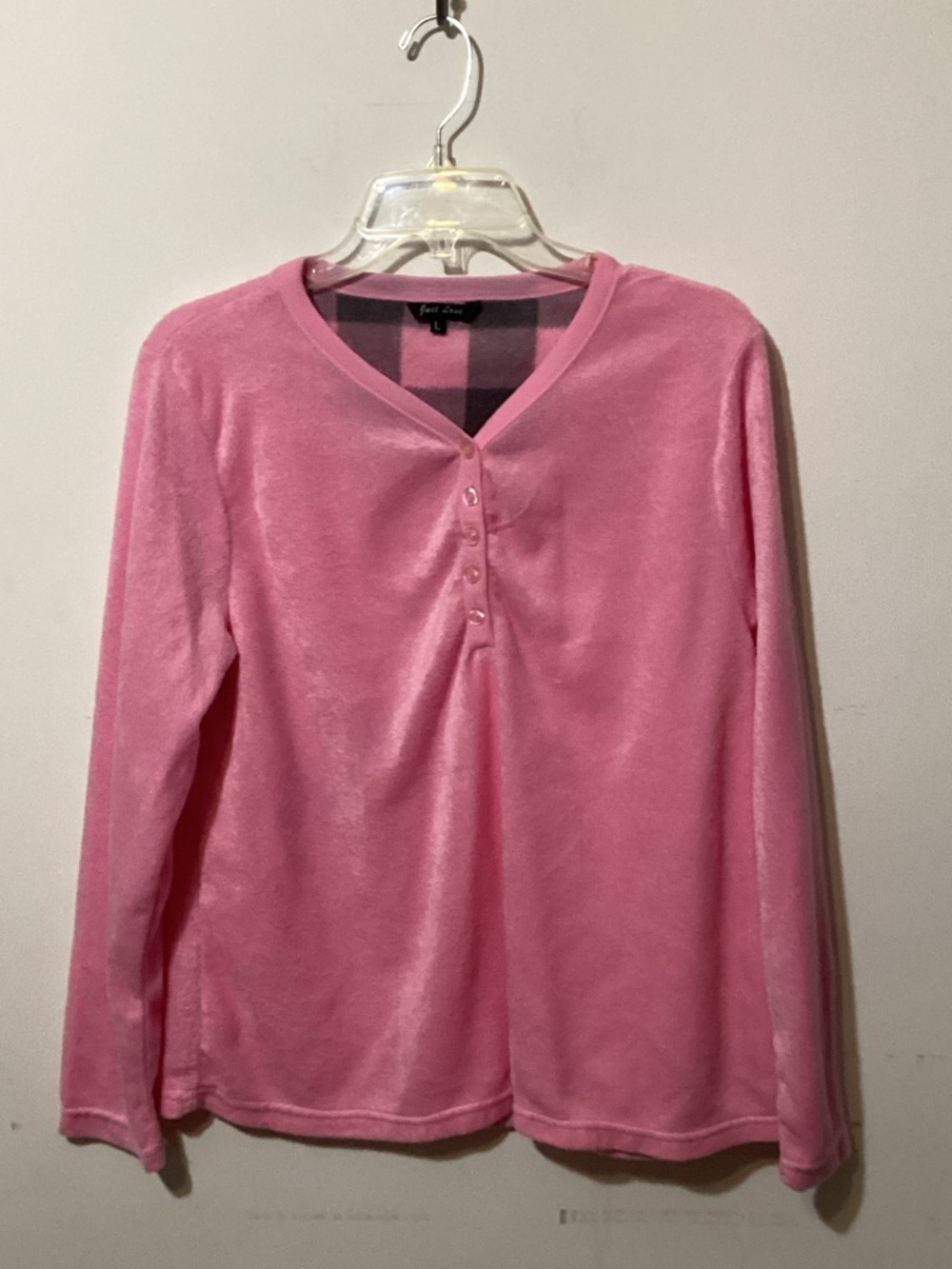 Just Love Pink Plush Henley Long Sleeve Pajama Top - Size Large